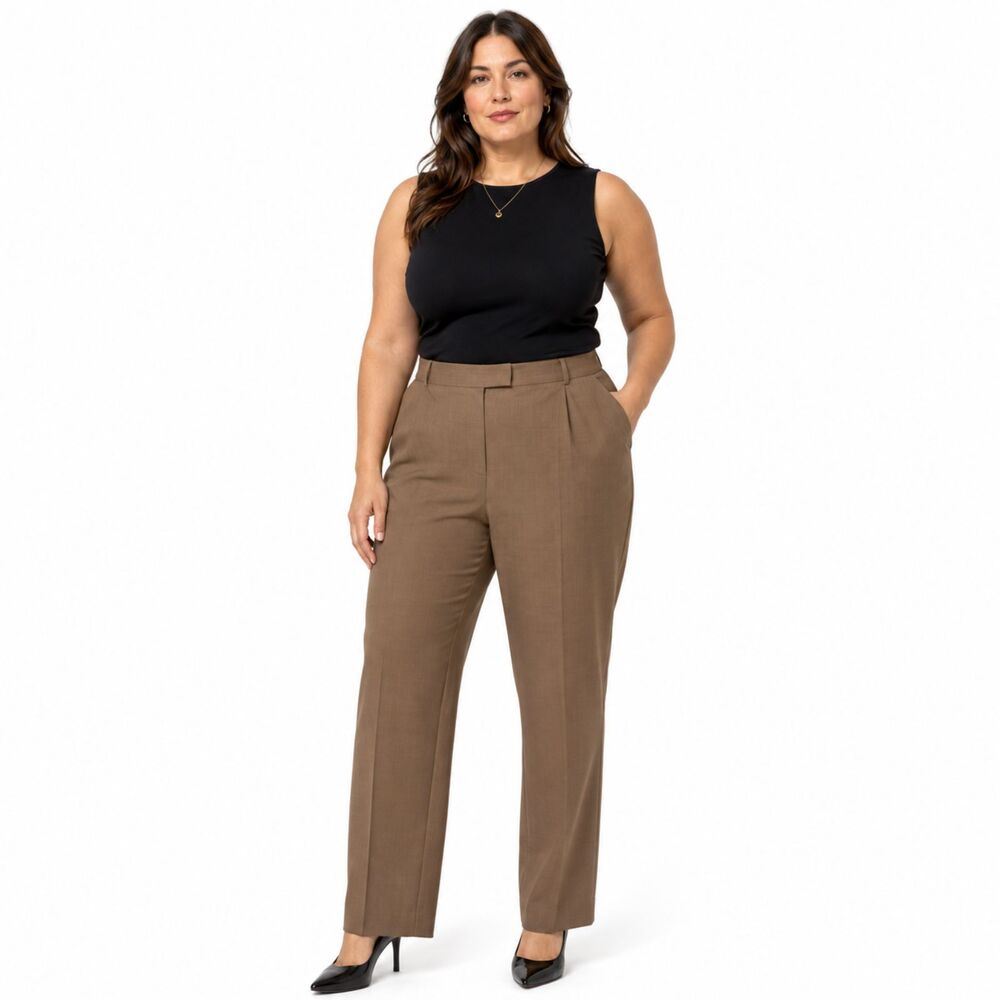 Lafayette 148 Trouser Irving Straight Leg Pants Women's Sz 14 Light Brown Dressy